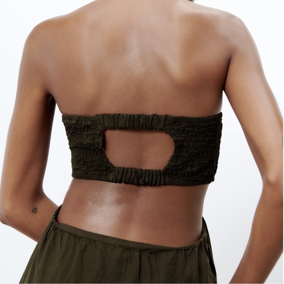 *WORN ONCE* Zara linen blend smocked dress in dark olive green - Picture 6 of 7